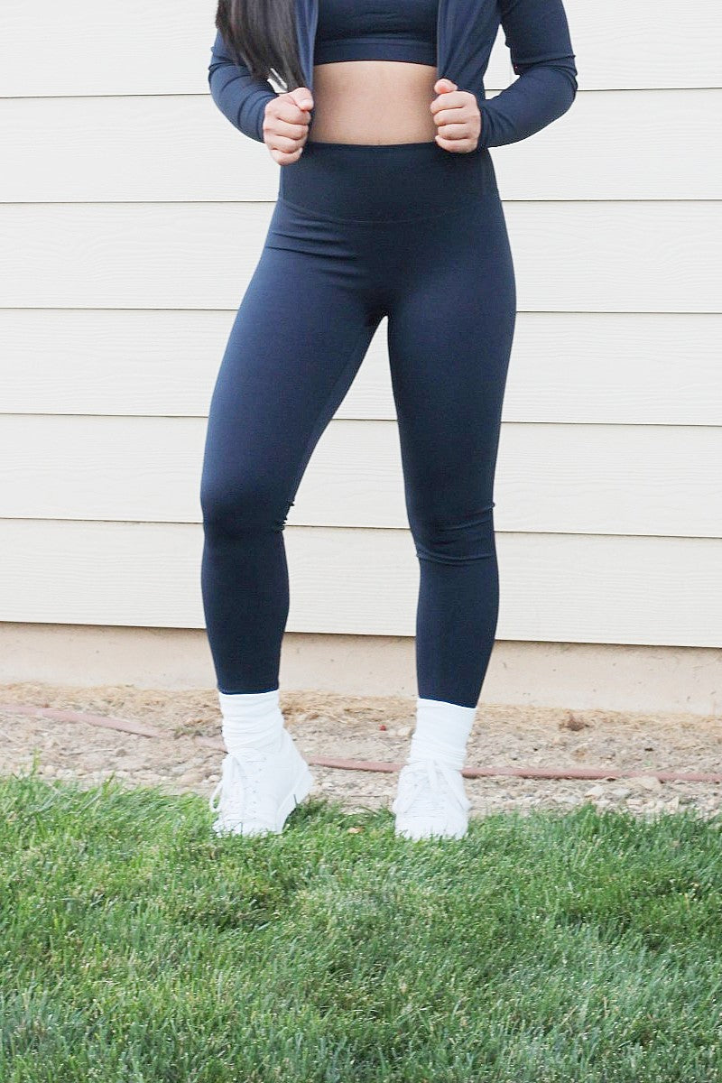 navy blue high waisted workout leggings 