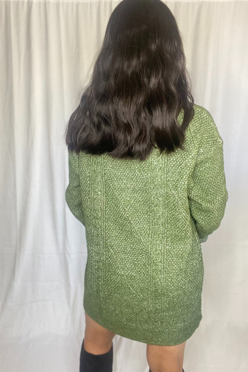 cable knit sweater dress perfect for your everyday. color mist green. cozy and stylish for the fall and winter season. 