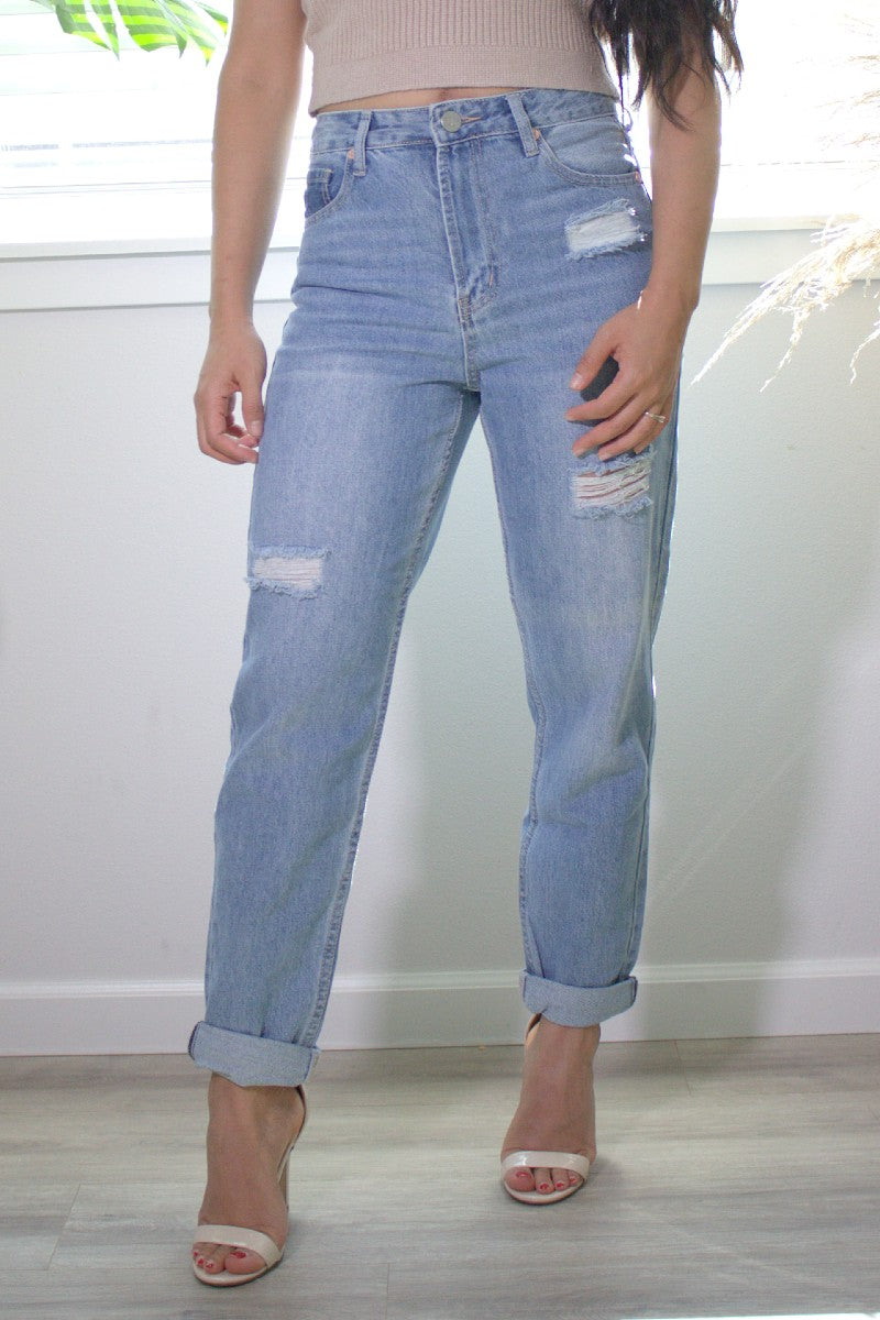 trendy distressed mom jeans