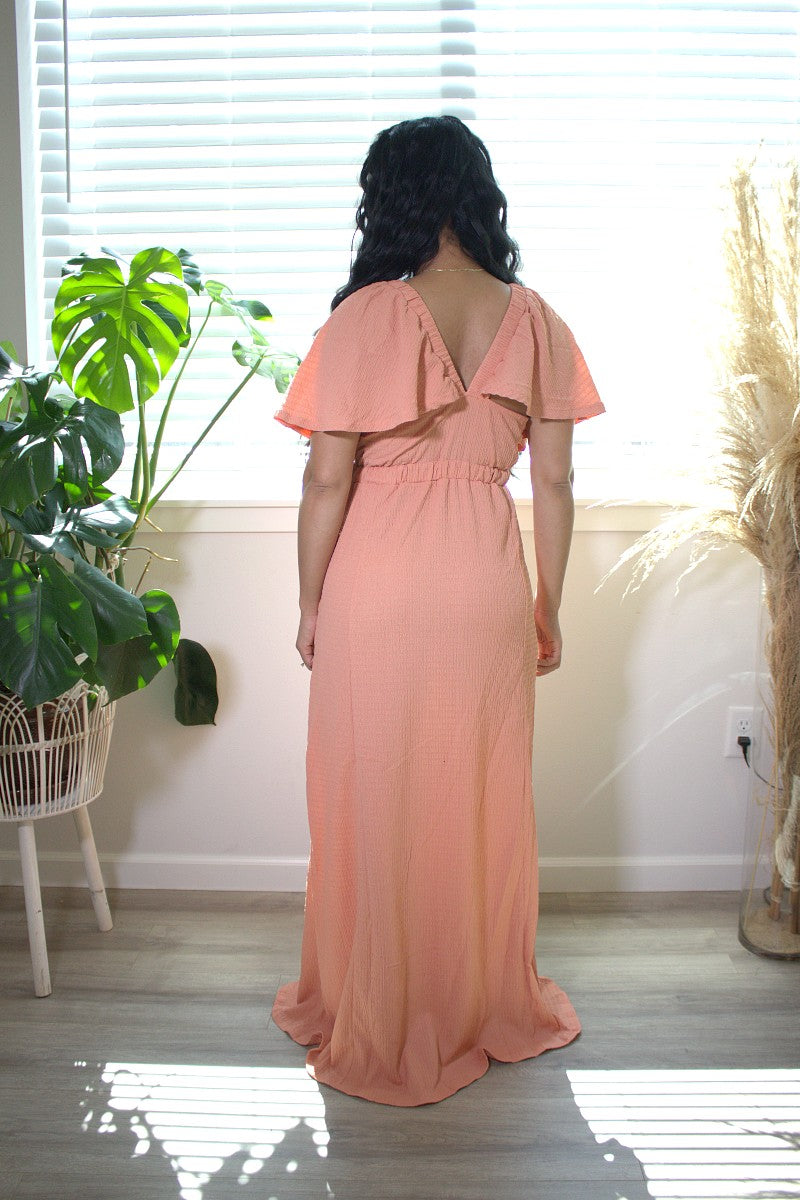 women's long dress with v-neck