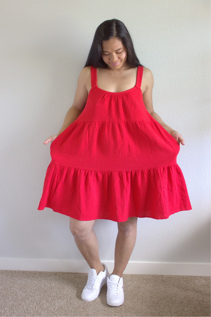 women's tiered dress with pockets